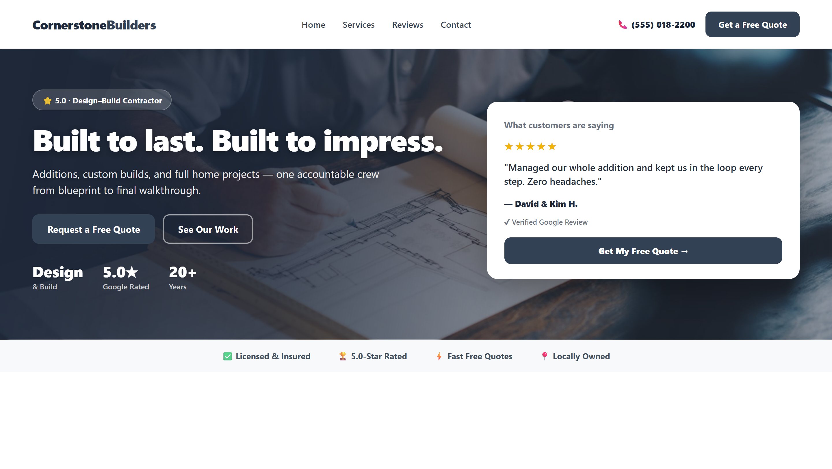 Example general construction company website design
