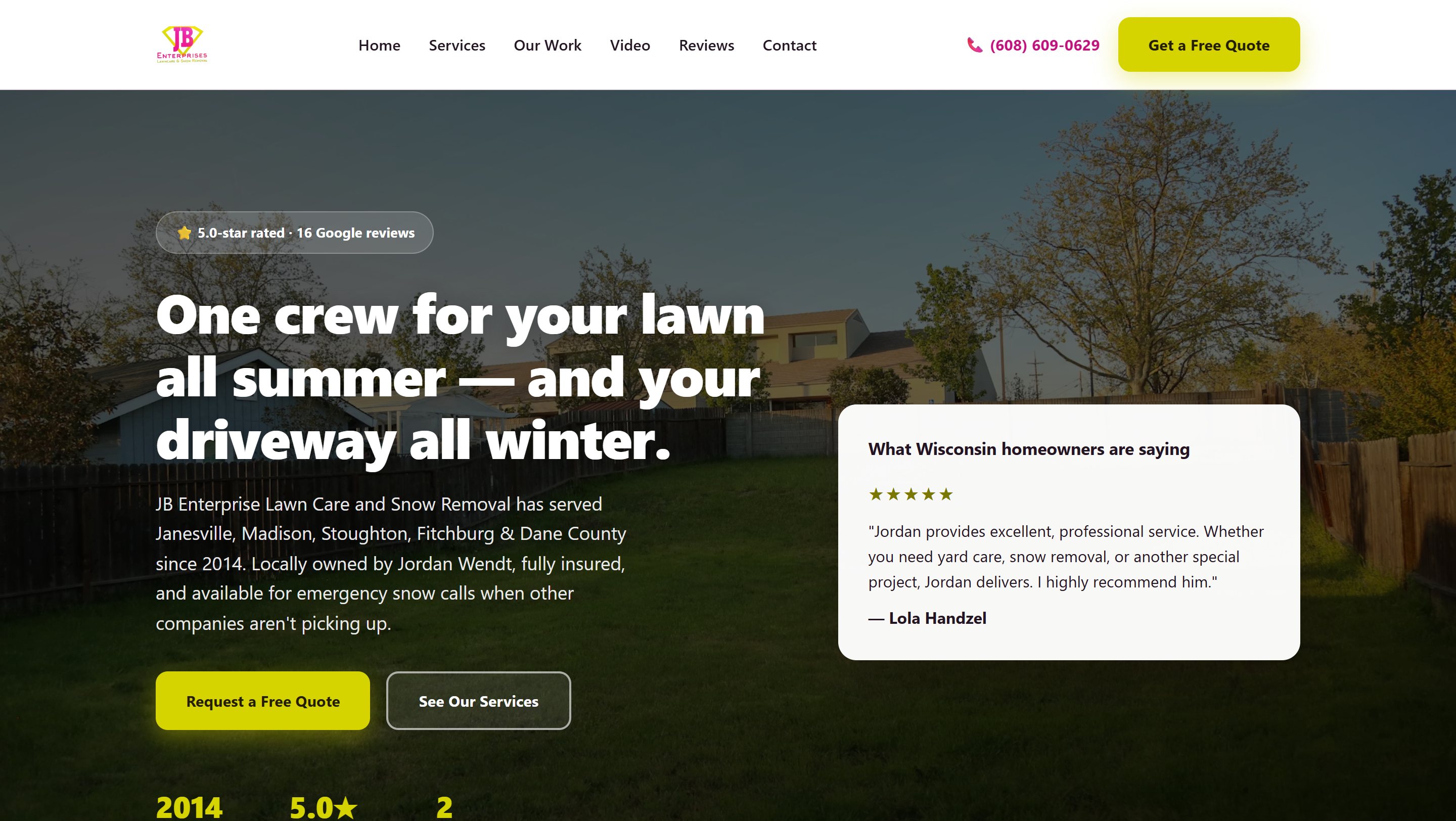JB Enterprise Lawn Care and Snow Removal website built by Contractor Solutions